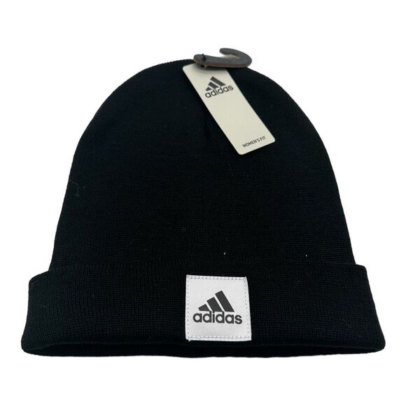 NWT Adidas‎ Women's Fit 1x1 Fold Cuffed Black Knit Beanie Hat Cap Winter OSFA - Picture 1 of 3